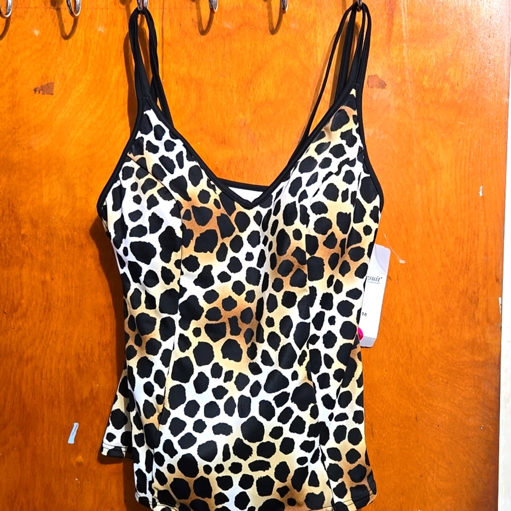MIRACLESUIT Animal Print, V Neck, Tankini Top Size 10 NWT
